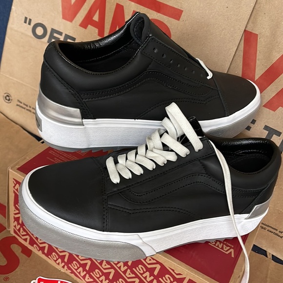 Vans Old Skool Stacked Platforms Shiny Black/True White Men’s - Picture 11 of 16